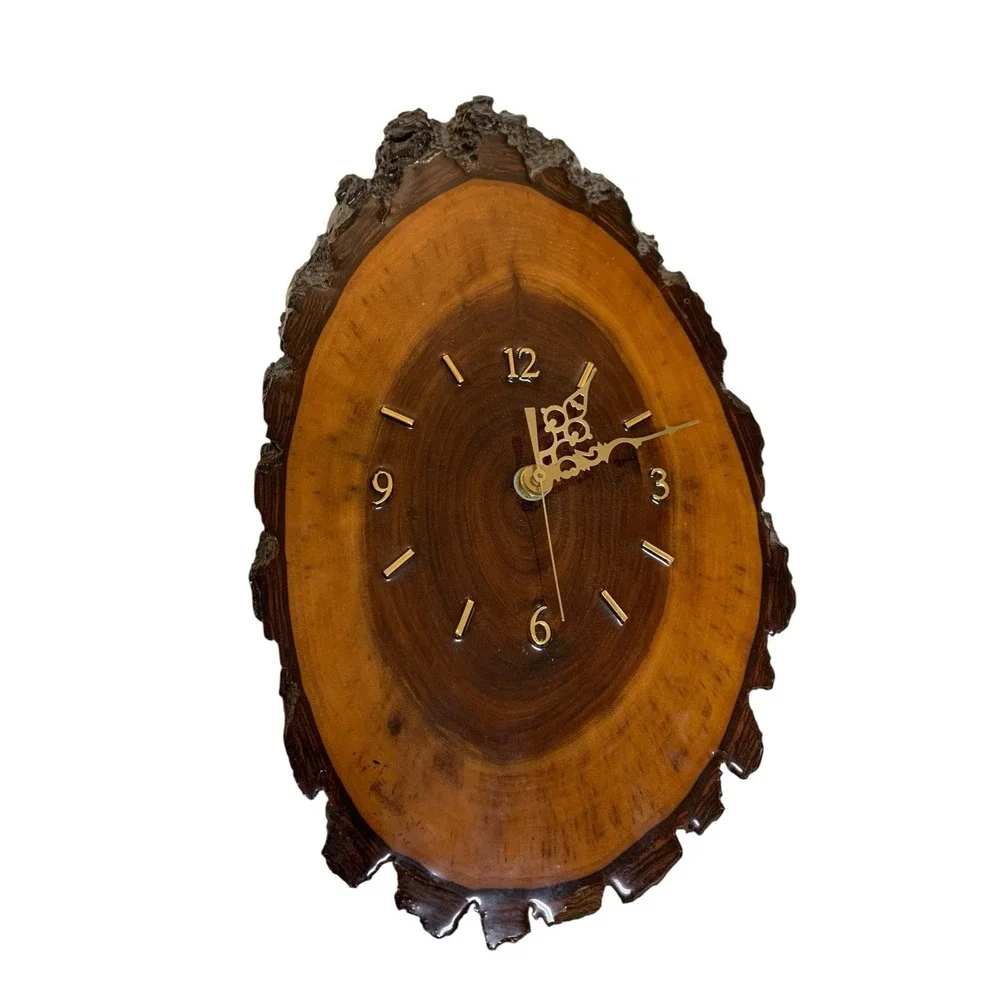 Vintage Ozark Supply Co Handmade Live Edge Wood Slab Wall Clock Rustic MCM 16